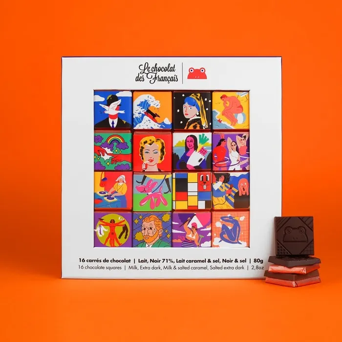 Coffret de 16 carrés de chocolat  bio – Histoire de l’art