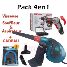 Pack 4en1 Souffleur et Aspirateur Pusello et Visseuse avec 30 accessoires + Flexible de Visage Cadeau
