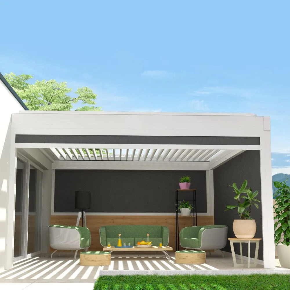 Store vertical pour pergola spinelle et hylia 4,00x2,50 m (motorisé à télécommande - blanc satiné ral9010 - gris graphite)